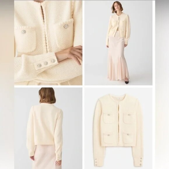 J.CREW Odette Lady Sweater with Jewel Buttons Heather Muslin NWT Small - Picture 2 of 10